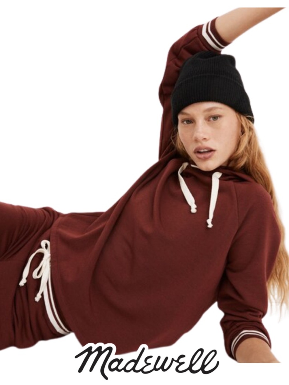 Madewell | MWL Superbrushed Easygoing Hoodie Striped Trim - Size M